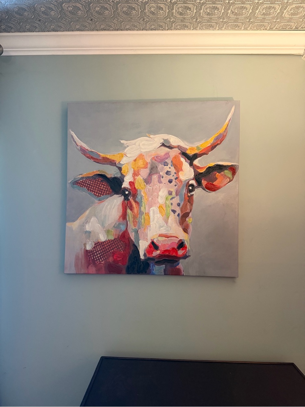 Source Unknown Multicolor Cow Portrait in Pink, Yellow, Blue and Orange